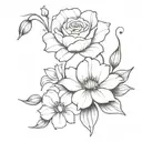 rose, waterlily, poppy, morning glory, cosmo flower tattoo design idea
