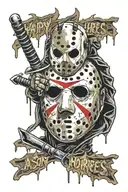 ominous and dark Jason Voorhees Friday the 13th 10-13-1989 birthday tattoo design idea