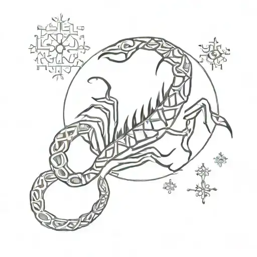 Scorpion and moon and snowflakes tattoo design idea