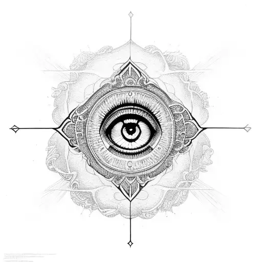An intricate tattoo featuring the evil eye and love intertwined, representing protection and affection in relationships tattoo design idea