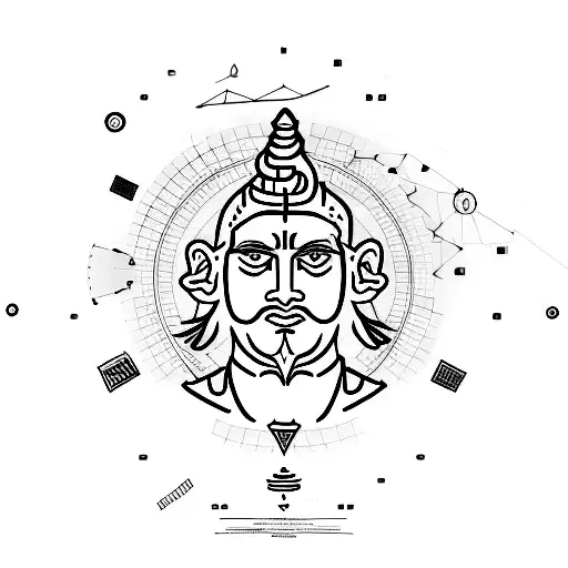 A portrait of Lord Shiv surrounded by business charts and graphs tattoo design idea