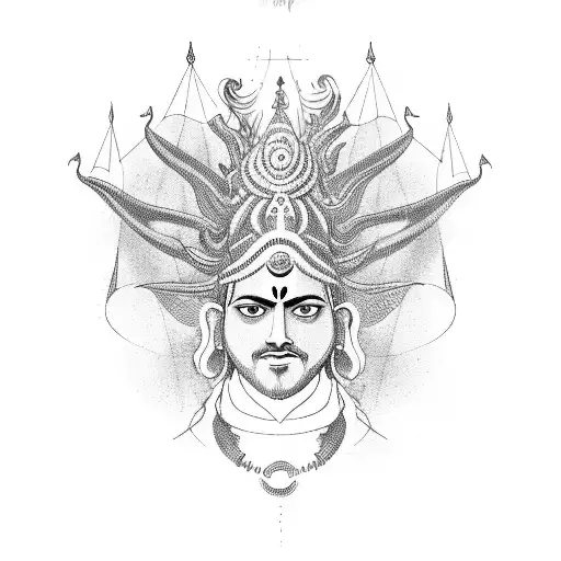 A portrait of Lord Shiv surrounded by business charts and graphs tattoo design idea