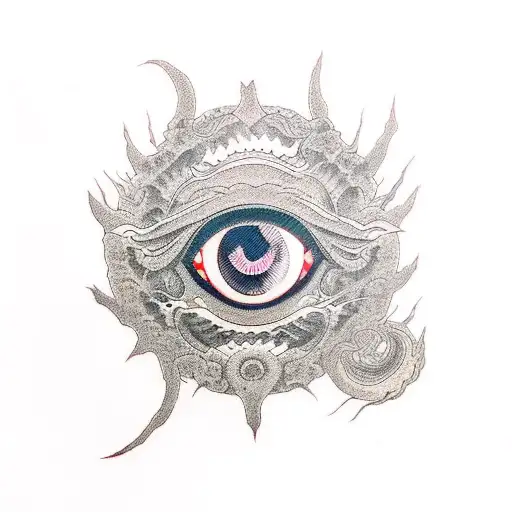 black japan devil with an eye on forehead  tattoo design idea
