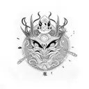 black japan devil with an eye on forehead  tattoo design idea