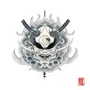 black Noh Mercy with an eye on forehead  tattoo design idea