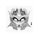 black Noh Mercy with an eye on forehead  tattoo design idea
