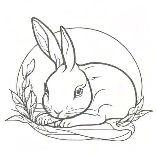 ribbon pink rabbit lounging tattoo design idea