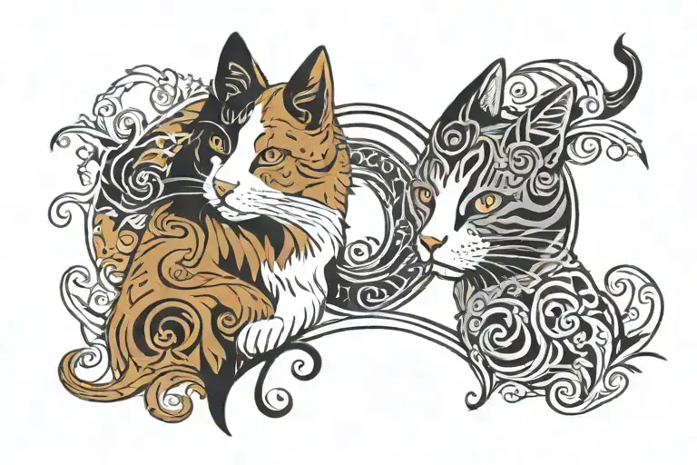Black and brown dog and grey and white cat in yin yang formation  tattoo design idea