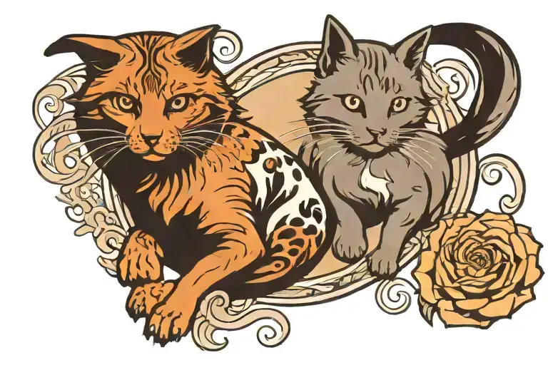 Black and brown dog with gray and white cat, in yin yang formation  tattoo design idea