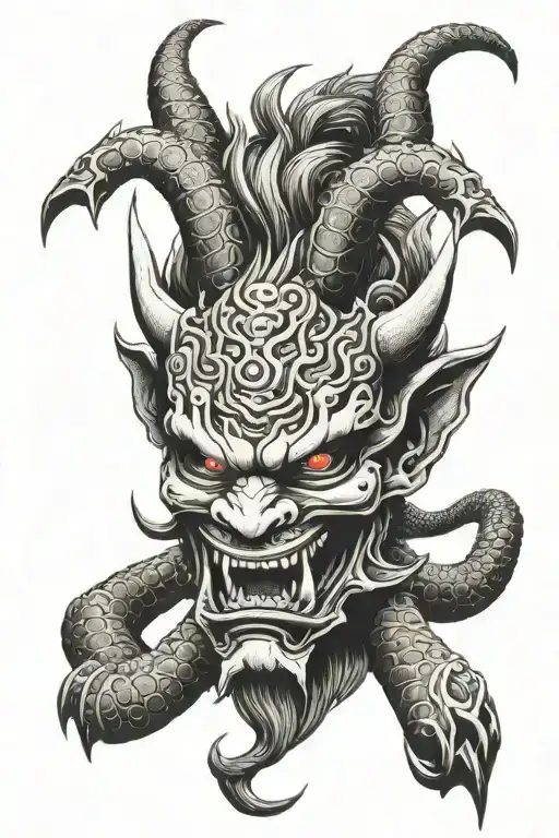 japanes dragon oni demon mask tattoo design idea