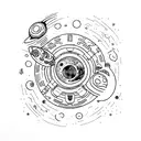 A cosmic scene of a spaceship exploring an unknown galaxy filled with colorful nebulas and distant planets tattoo design idea