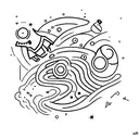 A cosmic scene of a spaceship exploring an unknown galaxy filled with colorful nebulas and distant planets tattoo design idea