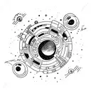 A cosmic scene of a spaceship exploring an unknown galaxy filled with colorful nebulas and distant planets tattoo design idea