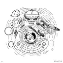 A cosmic scene of a spaceship exploring an unknown galaxy filled with colorful nebulas and distant planets tattoo design idea