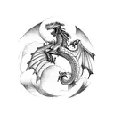 A majestic dragon soaring through the night sky above a mountain range tattoo design idea