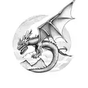 A majestic dragon soaring through the night sky above a mountain range tattoo design idea