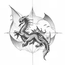 A majestic dragon soaring through the night sky above a mountain range tattoo design idea