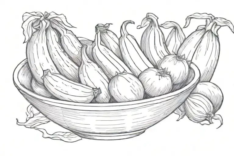 fruit Bowl with one Banana, one eggplant and one onion tattoo design idea