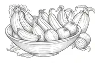 fruit Bowl with one Banana, one eggplant and one onion tattoo design idea