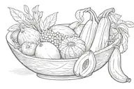 fruit Bowl with one Banana, one eggplant and one onion tattoo design idea