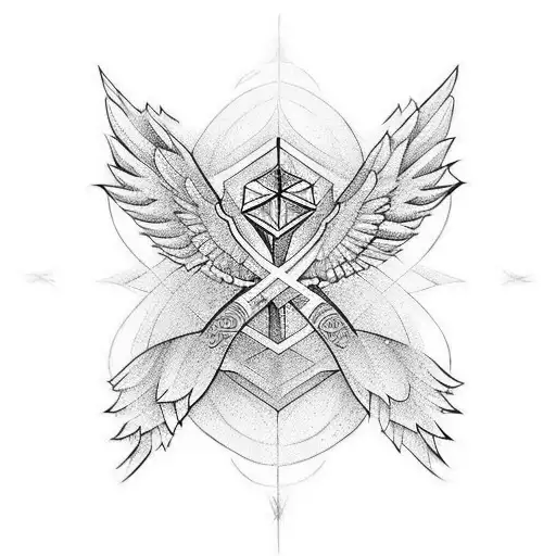 cross with angle wings tattoo design idea