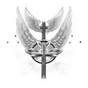 cross with angle wings tattoo design idea