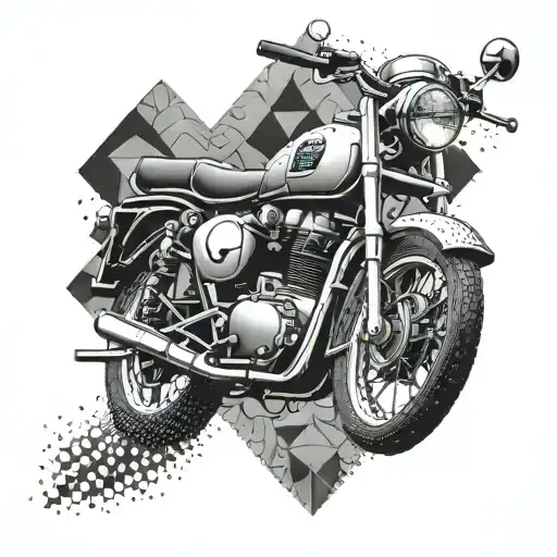 Create a geometric pattern incorporating a bullet and a royal enfield motorcycle tattoo design idea