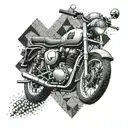 Create a geometric pattern incorporating a bullet and a royal enfield motorcycle tattoo design idea