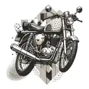 Create a geometric pattern incorporating a bullet and a royal enfield motorcycle tattoo design idea