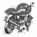Create a geometric pattern incorporating a bullet and a royal enfield motorcycle tattoo design idea