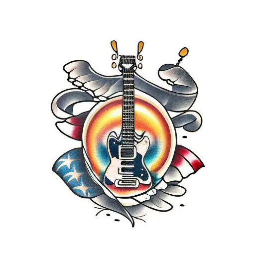 Black and white color of guitar tattoo design 25124286 Vector Art at  Vecteezy