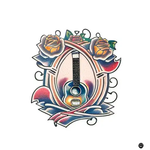 guitar with hearts tattoo design idea