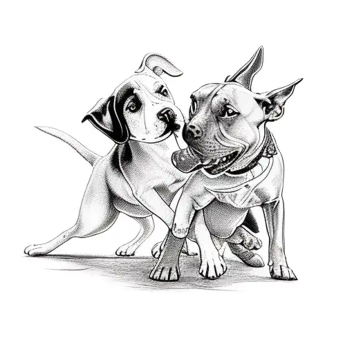 A playful scene of your baby girl and pit bull playing together tattoo design idea