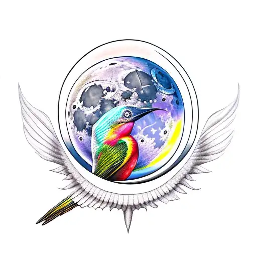 moon bird tattoo design idea