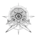 moon plane wings compass tattoo design idea