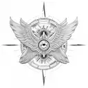 moon plane wings compass tattoo design idea