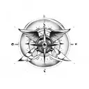 moon plane wings compass tattoo design idea
