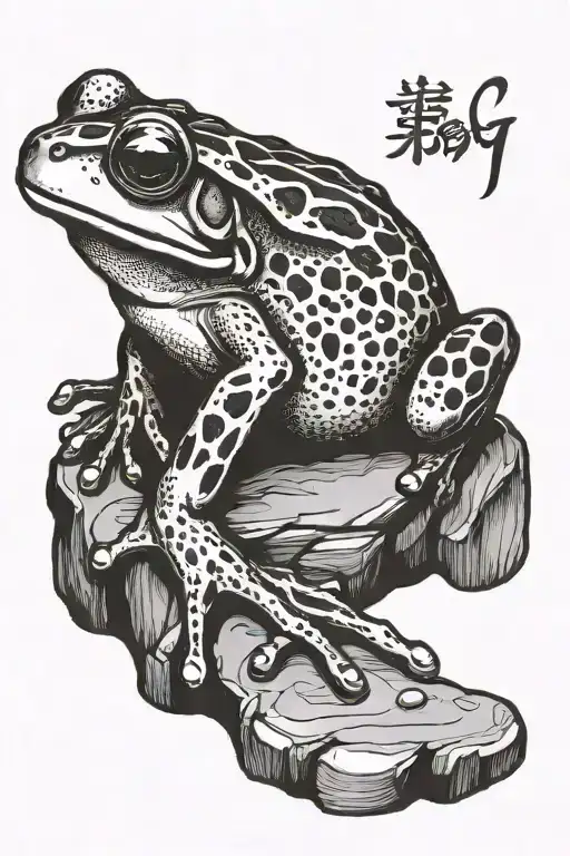 frog stands on a stone and take in hands  a message "у" tattoo design idea