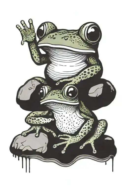 frog stands on a stone and take in hands  a message "у" tattoo design idea