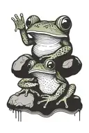 frog stands on a stone and take in hands  a message "у" tattoo design idea