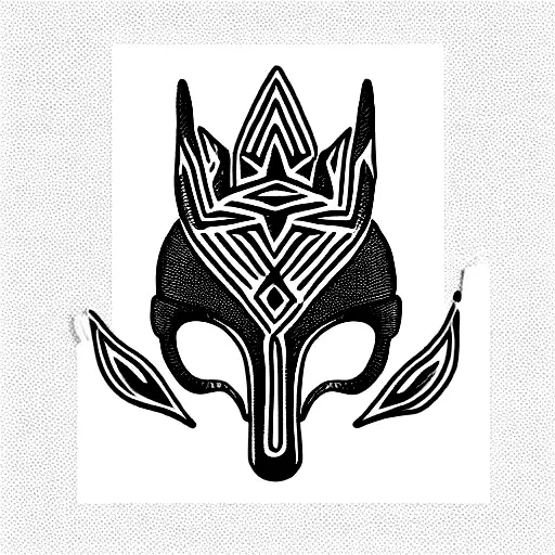 Create an African mask that signifies strength and is eye catching make it look like black embroidery for cloth designin tattoo design idea
