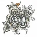 I want nikhil name tattoo design in cursive and small font minimalist  tattoo design idea