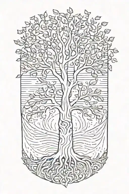tree of life growing out of hand of adam into hand of god(like the painting hand of god) tattoo design idea