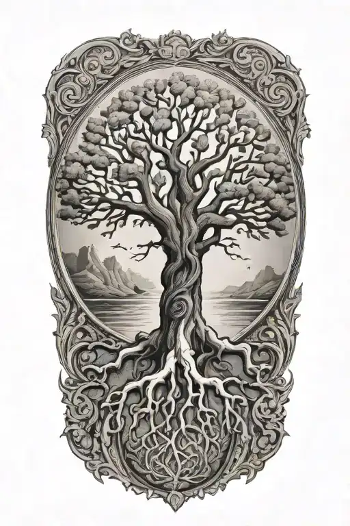 tree of life growing out of hand of adam into hand of god(like the painting hand of god) tattoo design idea