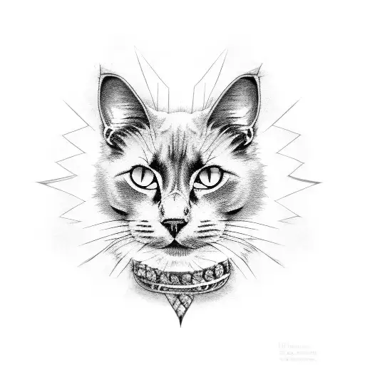 majestic fluffy very black cat with green eyes tattoo design idea
