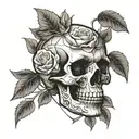 skull and roses entwined tattoo design idea