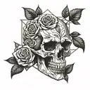 skull and roses entwined tattoo design idea