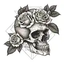 skull and roses entwined tattoo design idea