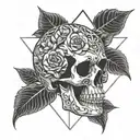 skull and roses entwined tattoo design idea