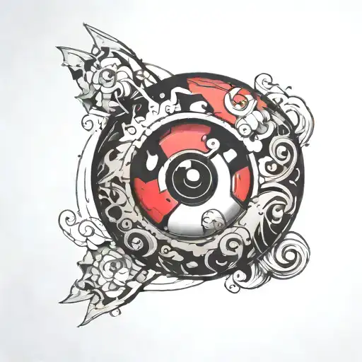 half open pokeball where you can see the eyes of a pokemon tattoo design idea